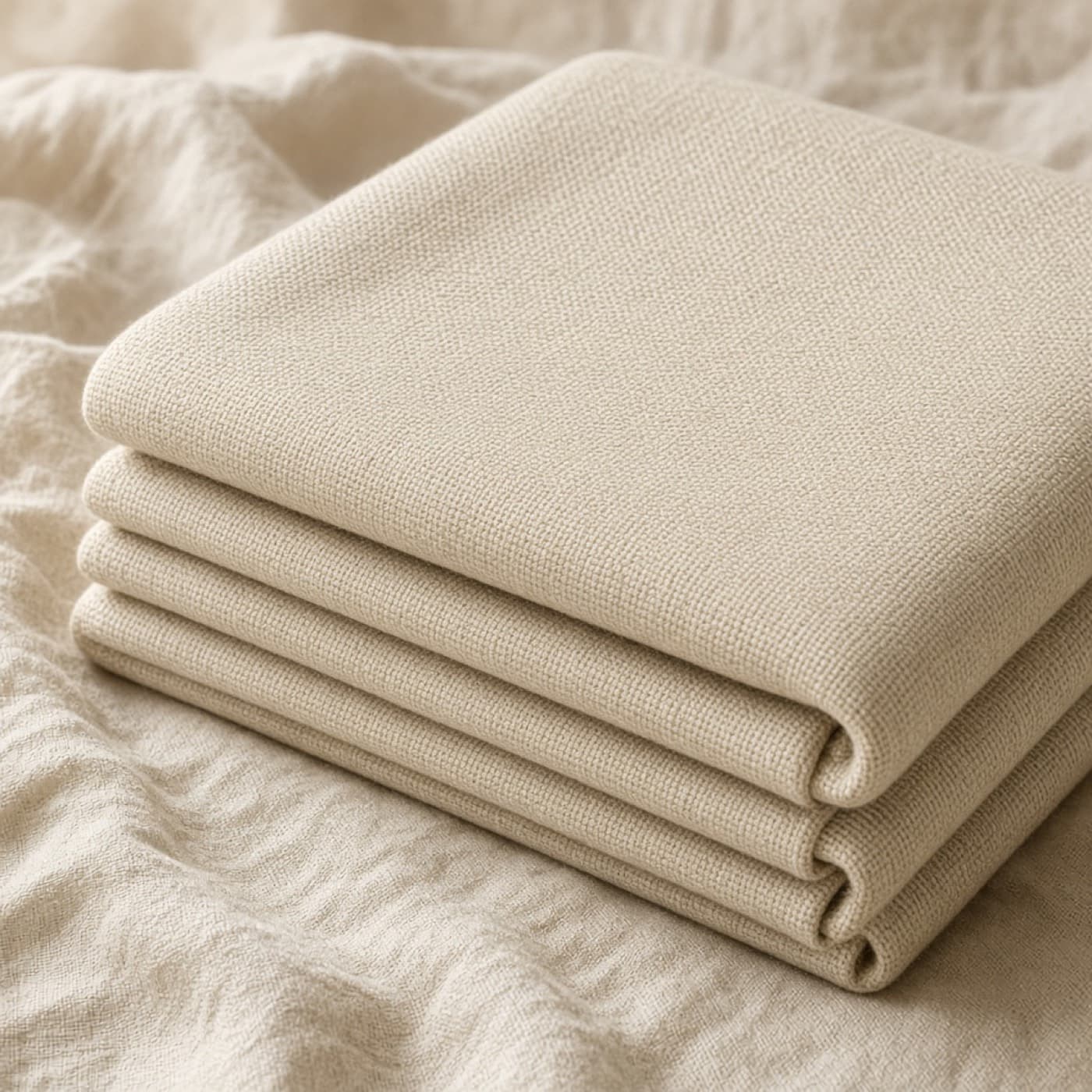 Sahara Cotton Blanket folded in soft oatmeal beige
