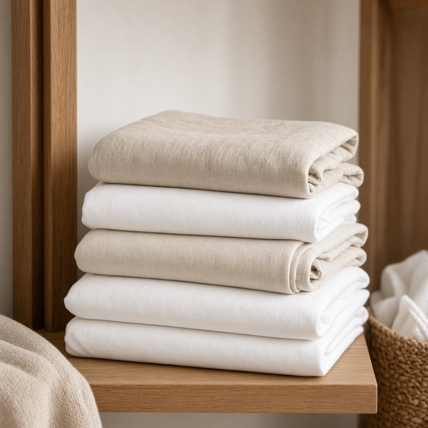 Daily Cotton Sheet Set folded in white and beige